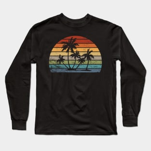 Tropical Beach Vintage Retro Style 70s 80s Palm Tree Long Sleeve T-Shirt